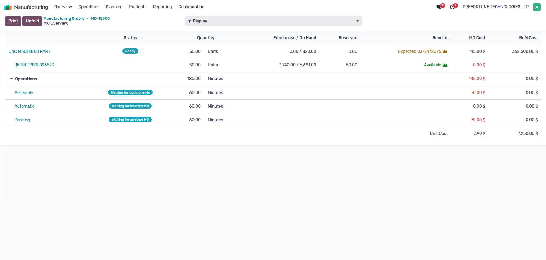 Inventory & Traceability demo screen