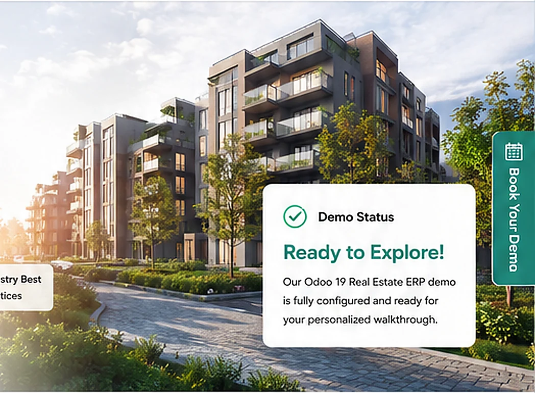 Modern residential buildings representing the real estate ERP demo