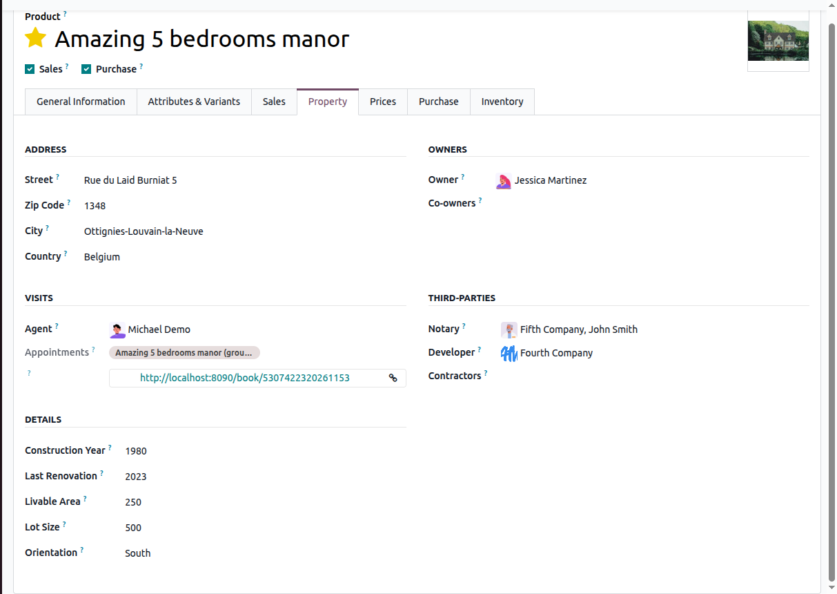 Odoo construction progress sample