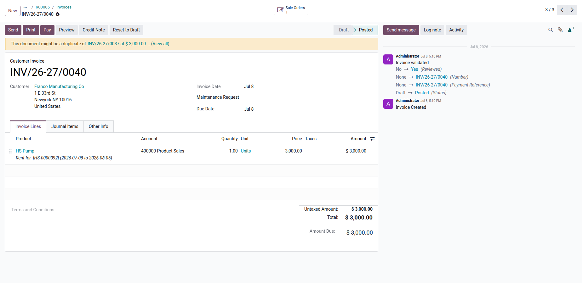 Billing, Costing & Dashboards Odoo demo screen