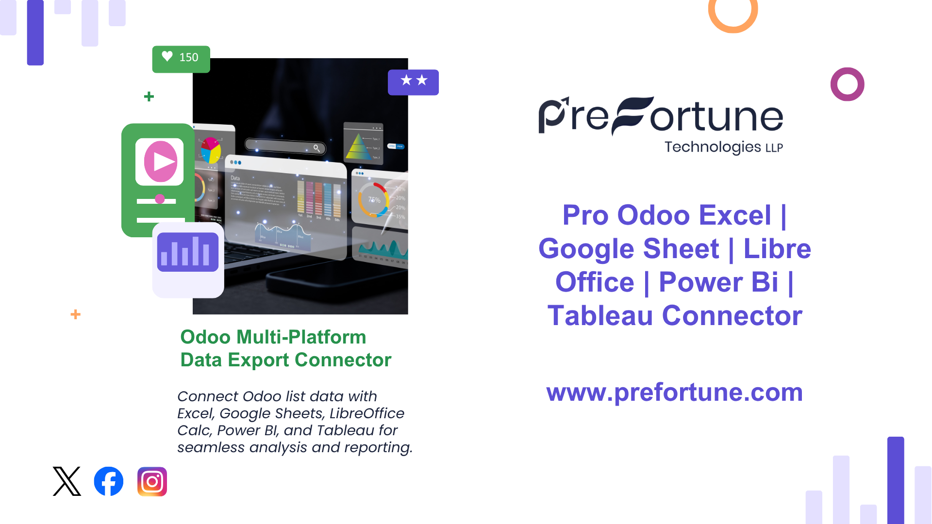 Pro Odoo Excel | Google Sheet | Libre Office | Power Bi | Tableau Connector